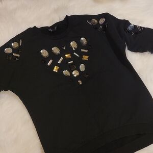 Topshop Black Sweatshirt with Gem Embellishments